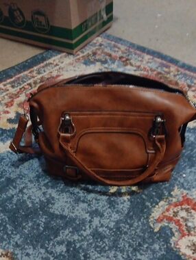 Classic Brown Faux Leather Satchel Bag